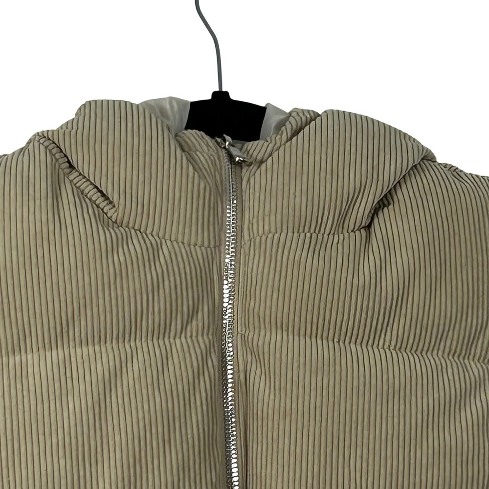 IRIS Corduroy Puffer Vest Womens Large Tan Hooded Zip Up IJ99399 NWT - Picture 2 of 8